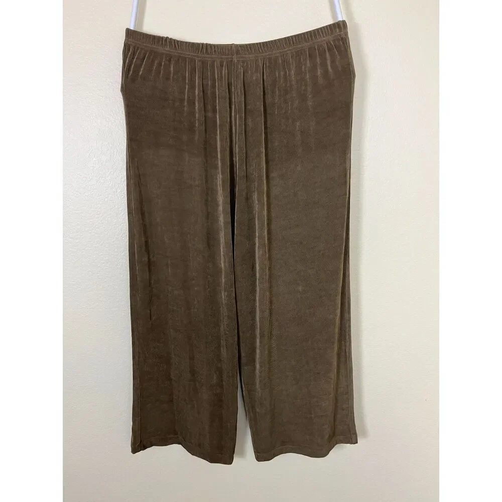 FLAX Women Size M Slinky Wide Leg Ankle Cropped Pull On Pants Casaul Minimalist